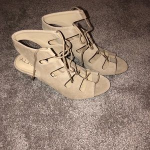 Beige Lace-Up High Heels